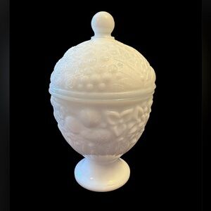 Vintage Avon White Milk Glass Decorative Jar